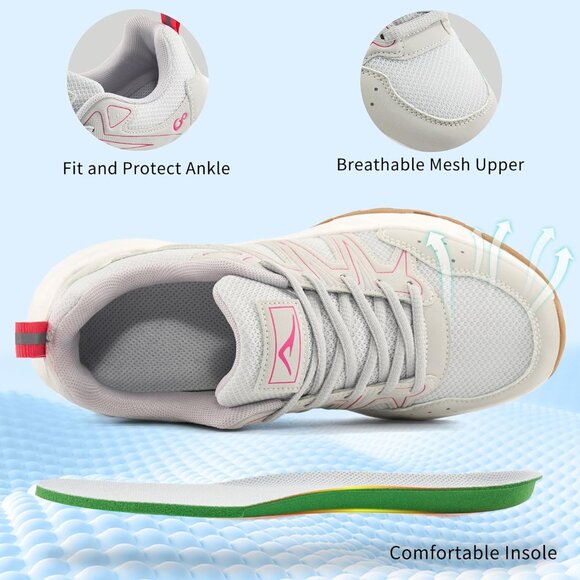 Women's Sneakers Walking Shoes Slip on Cushion Tennis Shoe Workout Gym Grey - Picture 5 of 7